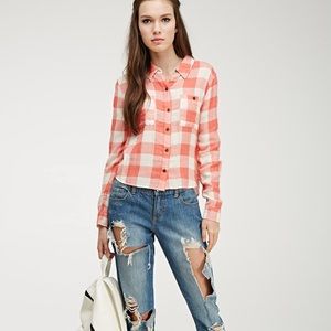 Rue 21 Pink Flannel long sleeve plaid top M